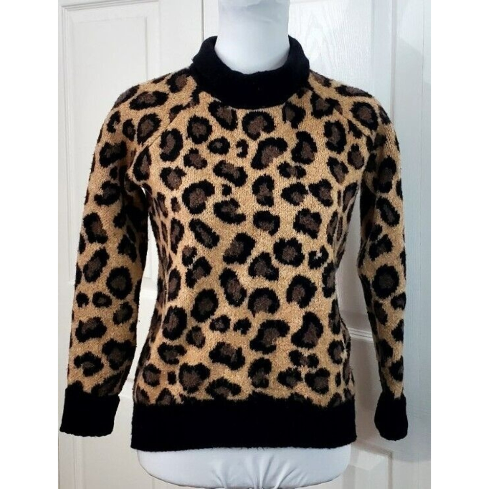 Cythina Rowley Women’s Wool Blend Leopard Sweater Animal Print Comfy Cozy Sz XS